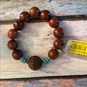 Barse genuine wood and turquoise stones bracelet